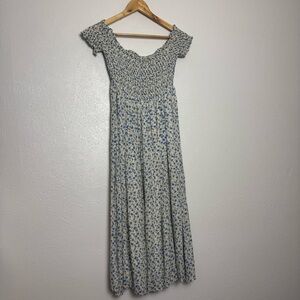 Urban Outfitters Blue Floral Smocked‎ Maxi Dress